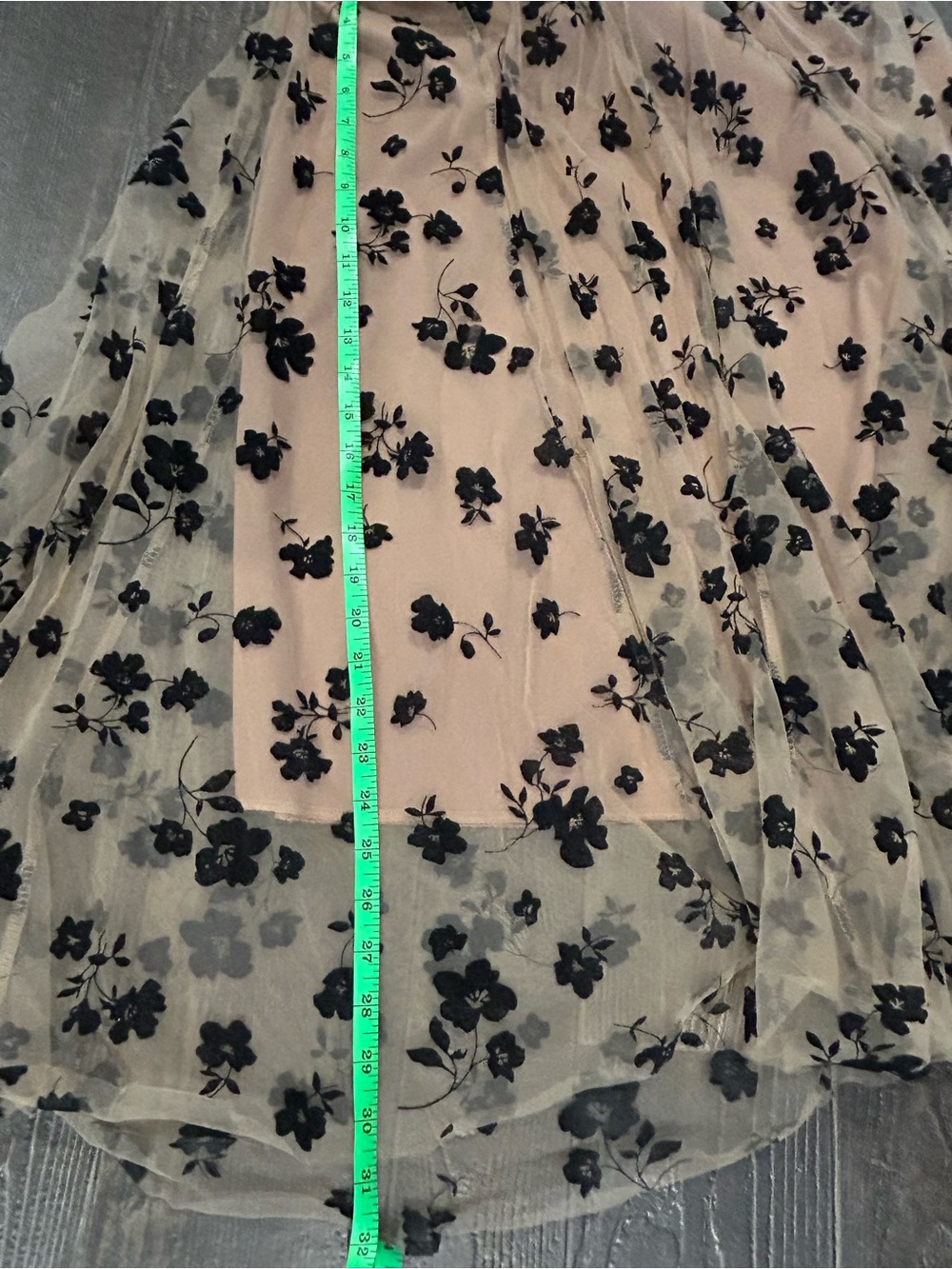 Beige Floral Velvet-Embroidered Midi Skirt - Picture 2 of 5